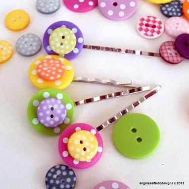 Custom Made Polka Dotted Buttons Bobby Pins
