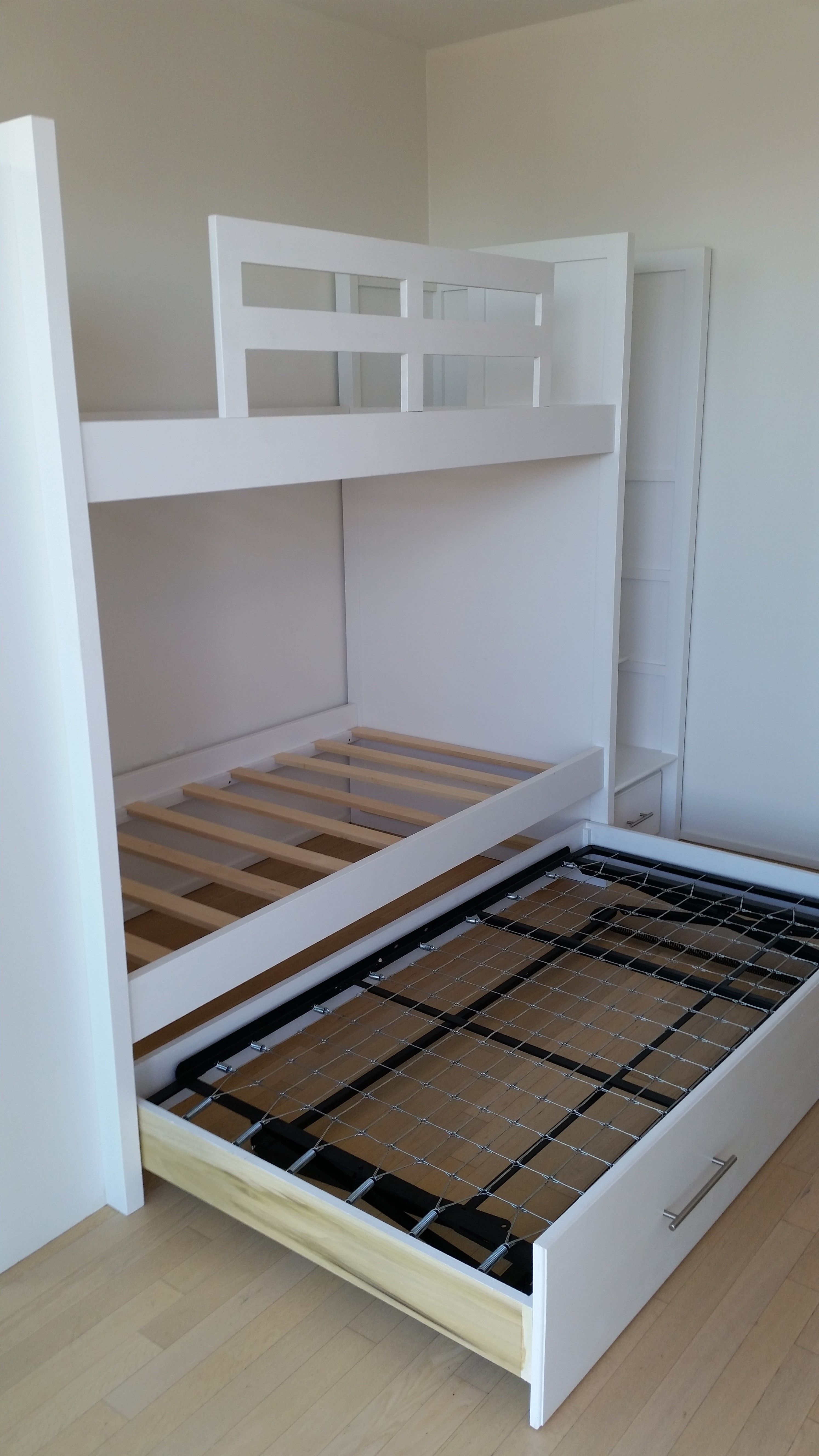 Hand Made Twin Over Twin Bunk Bed With PopUp Trundle, Stairs And Desk