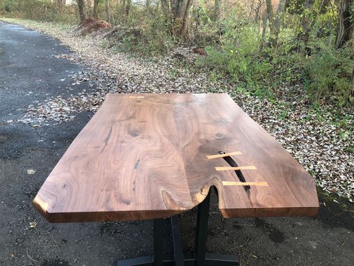 Custom Made George Nakashima Style Dining Table With Welded Steel Trestle Base