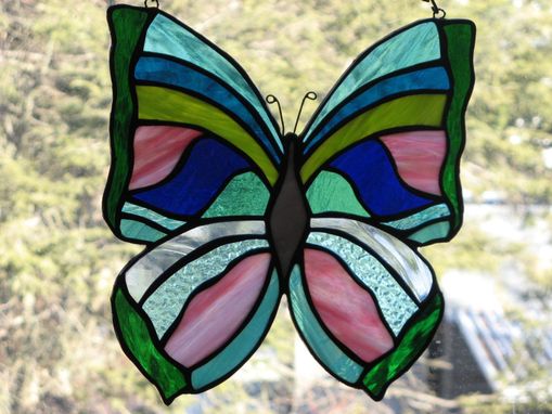 Custom Made Stained Glass Butterfly In Purple And Teal