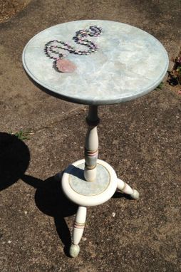 Custom Made Painted Pedistal Table With Trompe L'Oeil Necklace & Faux Marble