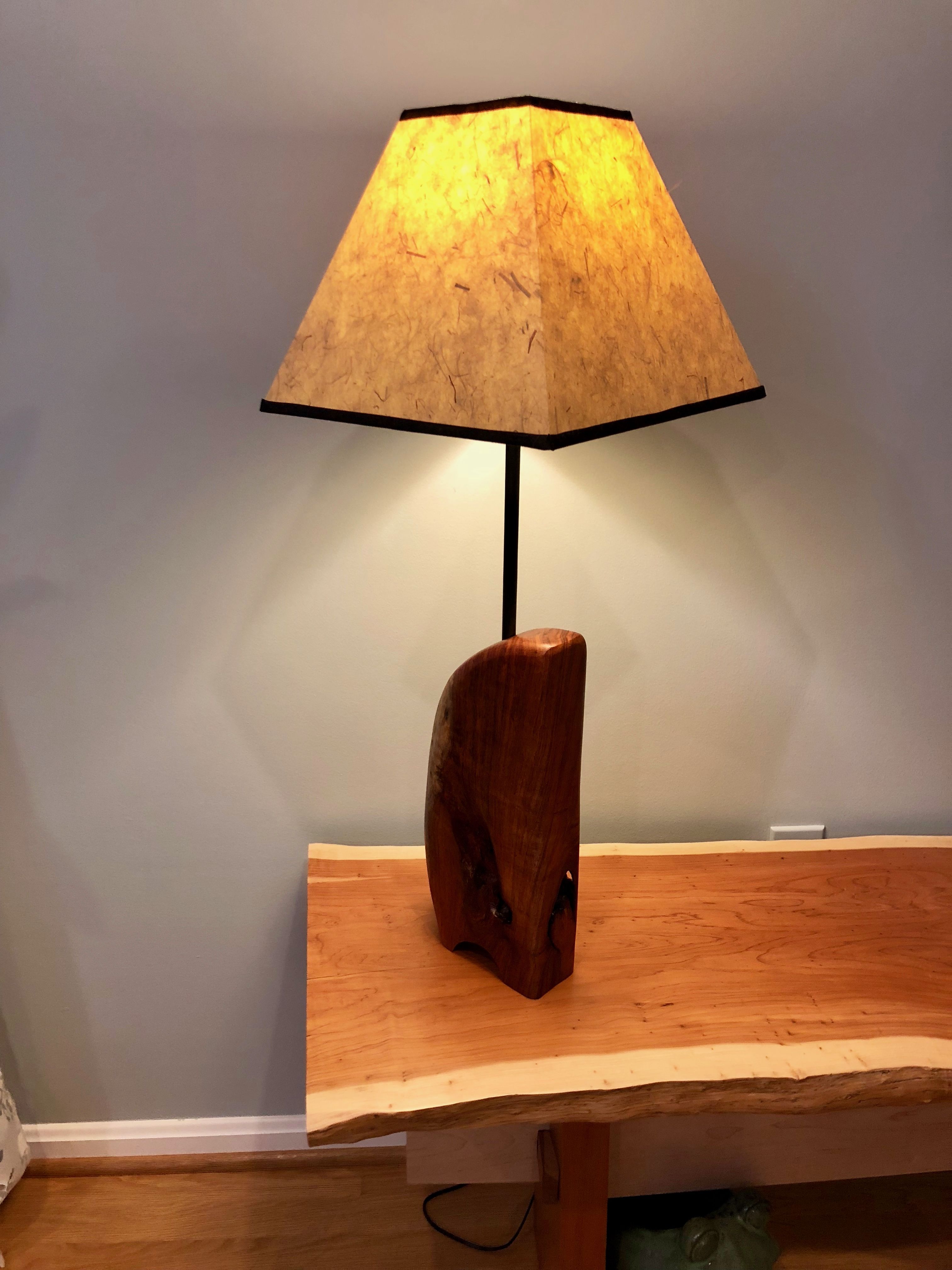 Hand Crafted Hawaiian Koa Wood Art Deco Slab Table Lamp by Puffball 