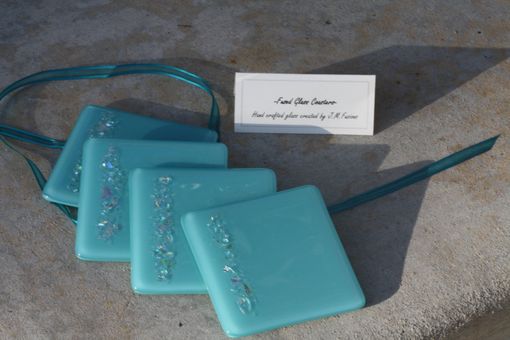 Custom Made Turquoise Glass Coasters In Set Of 4