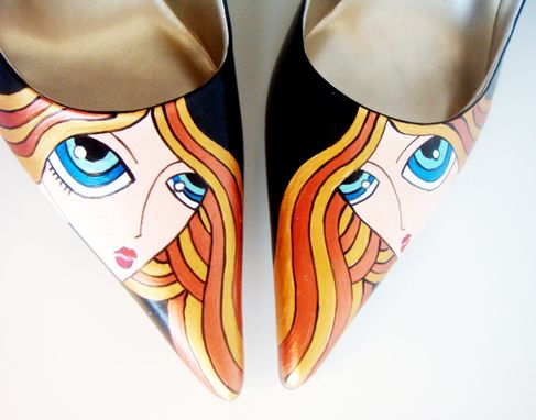 Custom Made Blond Girl Heels - Hand Painted Shoes