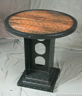 Custom Made Vintage Industrial Bistro Table. Industrial Round Table. Rustic, Reclaimed Wood.