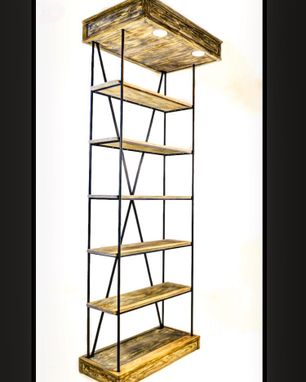 Custom Made Custom Industrial Rustic Reclaimed Contemporary Illuminated Wood Metal Standing Shelves