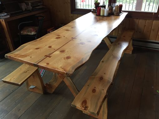 Custom Made Beetle Kill Pine Ski Table With Cherry And Real Ski Accents