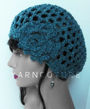 Custom Made The Lace Cloche/Beanie/Crochet Hat W/ Crochet Flower, Denim Blue,Spring,Summer,Fall,Winter Fashion