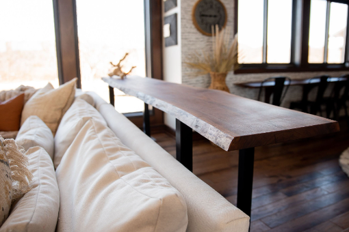 Custom Made Live Edge Bar Table, Sofa Table Bar Top, Home Bar Height Table, Living Room Sofa Table With Seating