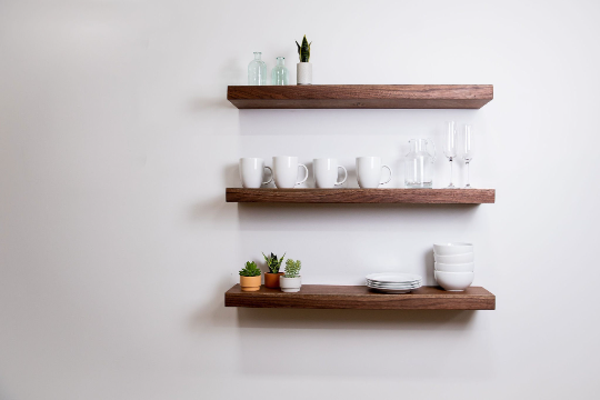 Dark Wood Floating Shelves, Dark Walnut Floating Shelves Kitchen Design