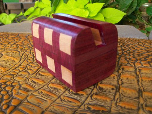 Custom Made Cherry And Purpleheart Card Box With Geometric Inlay