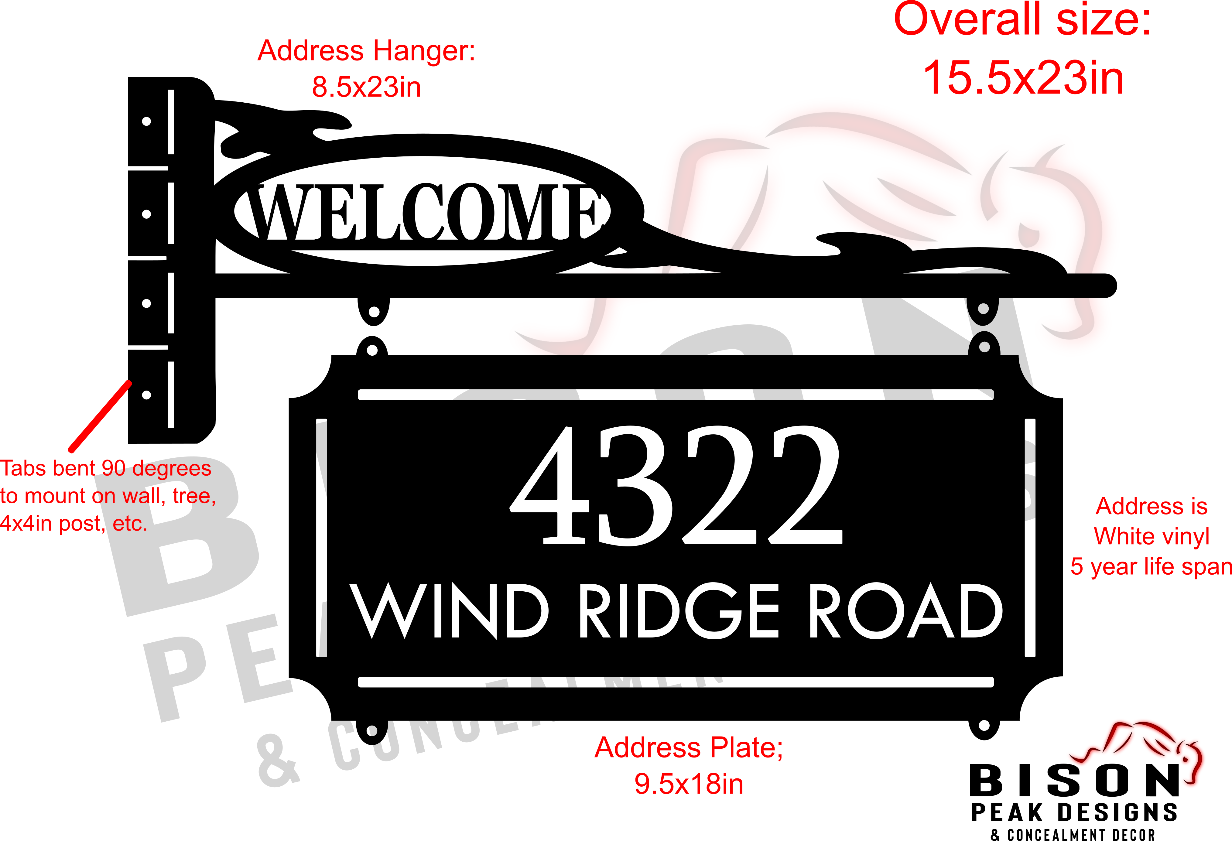 Buy Hand Made 24in Sign Hanger With Address Plate. Personalized With