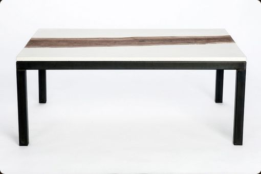 Custom Made Concrete, Walnut, And Steel Coffee Table
