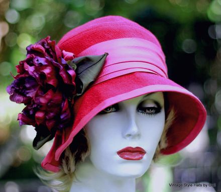 Custom Made Couture Raspberry Wool Warm Fall Winter Cloche Hat In 20'S Style