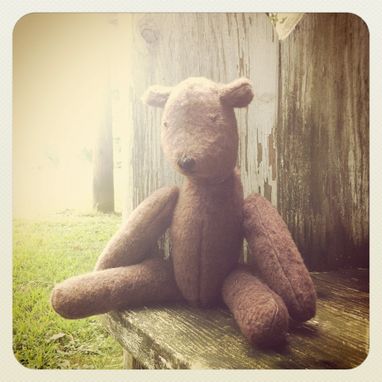 Custom Made Vintage Style Teddy Bear/ Hand Stitched /Embroidered Details /Reworked And Recycled Materials