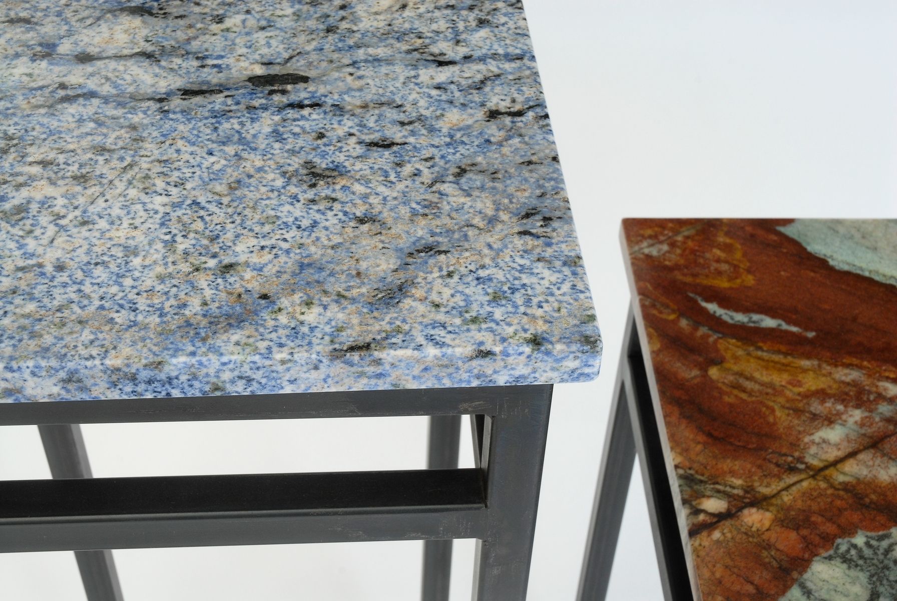 Hand Made End Tables Steel Base With Natural Stone Tops by Aggie Design