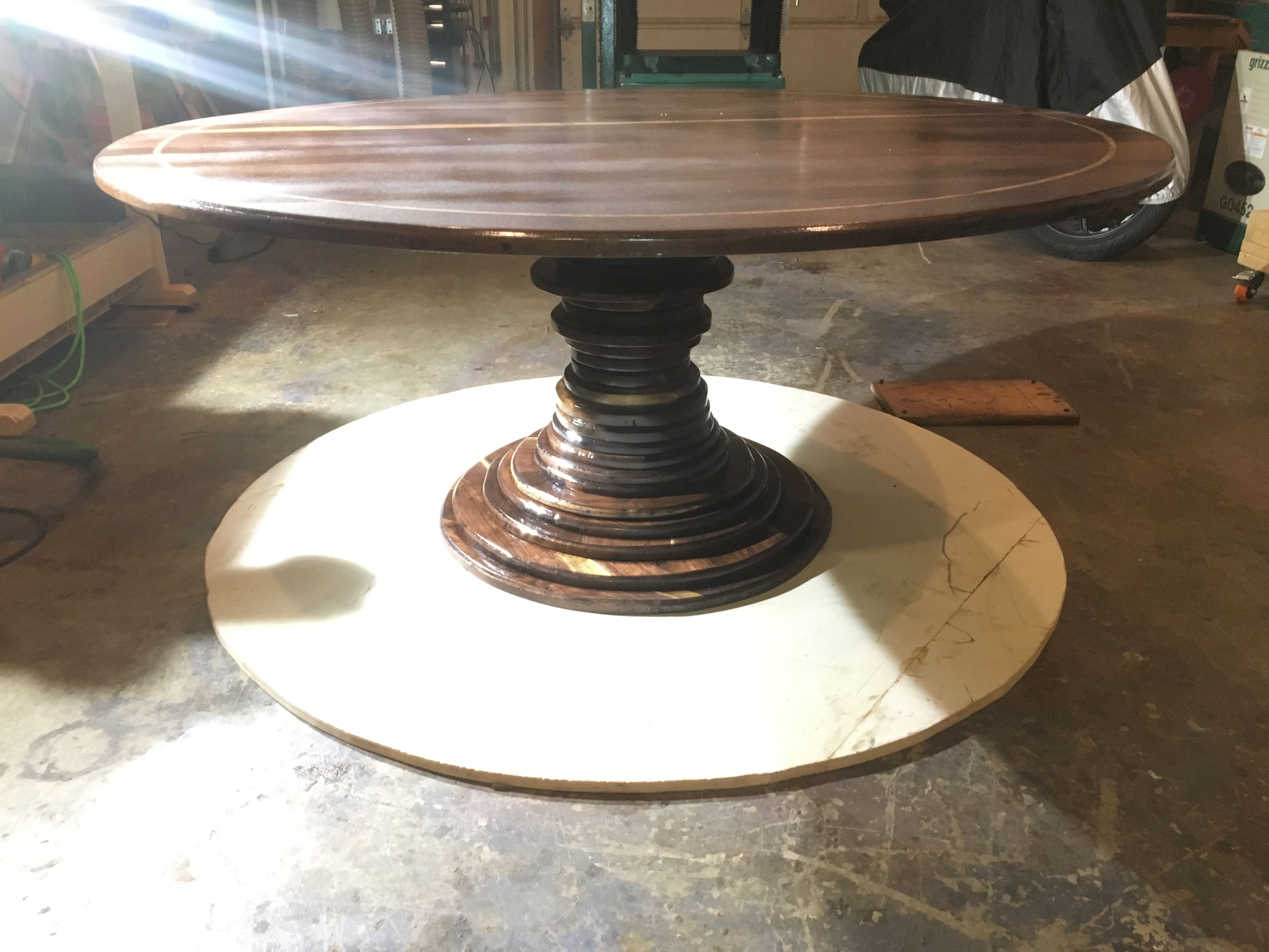 Round Walnut Glass Dining Room Table