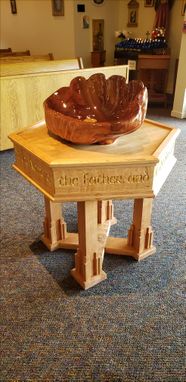 Custom Made Baptismal Font In Solid Cherry With Carved Mahogany Shell Urn