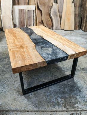 Custom Made Epoxy River Table - Maple - Coffee Table - Dark Silver