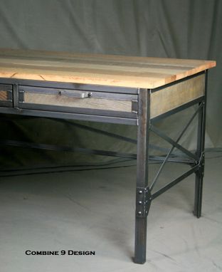 Custom Made Vintage Industrial L Shaped Desk. Reclaimed Wood Office Furniture. Rustic Desk With Return.