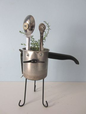 Custom Made Planter - Reboot Robot Plant Holder Made From A Sauce Pan