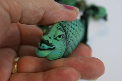 Custom Made Necklace Kayla Fish, Hand Sculpted Green/Blue 2 Sided Female Face