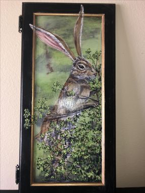 Custom Made Handpainted Jack Rabbit On Vintage Cabinet Door