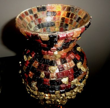 Custom Made Mosaic Tile, Gold Nugget Vase W/Eraser Heads