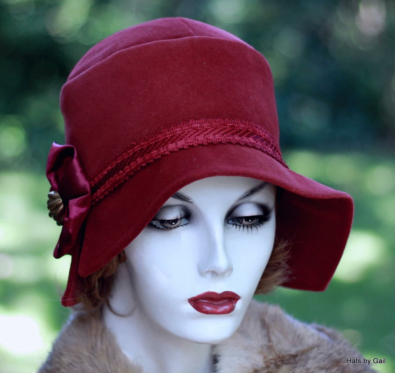 Hand Crafted Fall Winter Womens Cloche Hat 1920s Style In Maroon Wool   33021.883866 