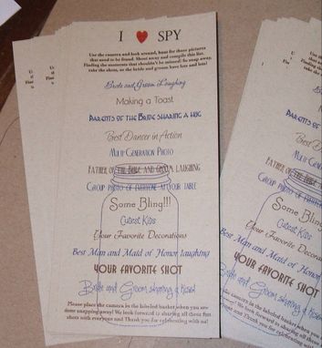 Custom Made 50 Custom Personalized I Spy Cards For Rehearsal Dinners, Receptions, Showers, Any Event