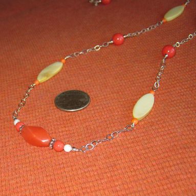 Custom Made Cherry Quartz And Mother Of Pearl Silver Long Necklace - Free Shipping