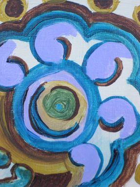 Custom Made Abstract Flower Painting Original 4"X4" Purple Blue Brown By Devikasart