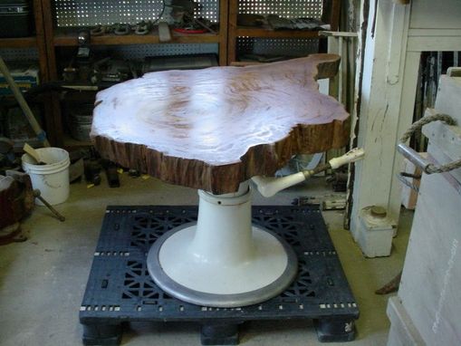 Custom Made Sold Barber Chair Cypress Slab Top Indusrtial Style Dinning Table