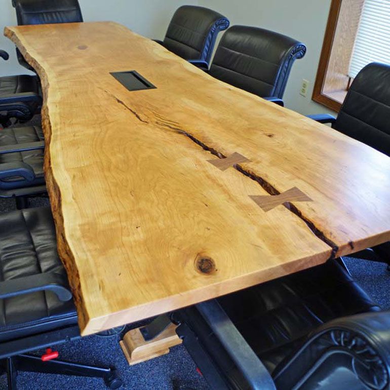 Hand Crafted Cherry Live Edge Conference Table With Metal ...