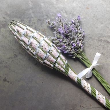 Custom Made Lavender Filled Handwoven Jacquard Wand Basket Embroidered Gold And Pink
