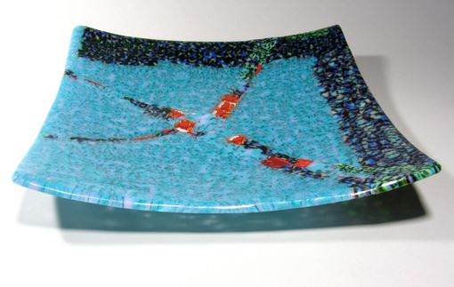 Custom Made Fused Glass Platter Blue Green Red 12 Inches Sculpture Murrini