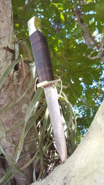 Custom Made Forged Drop Point Knife, Brass Bolsters And Guards, Stacked Leather Handle