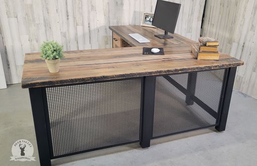 Custom Made Reclaimed Wood Office Desk, Barnwood Computer Desk, Corner Desk With Mesh Panel