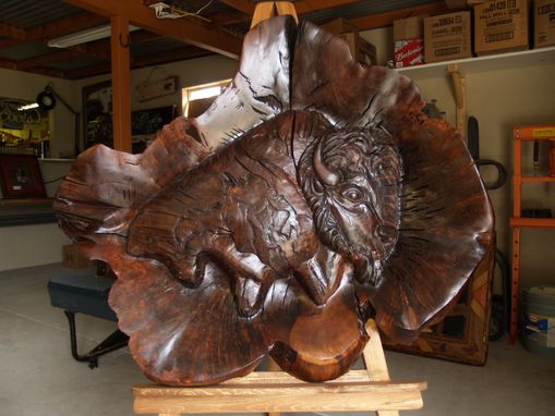 Custom Made Walnut Burl Hand Carved Bufalo