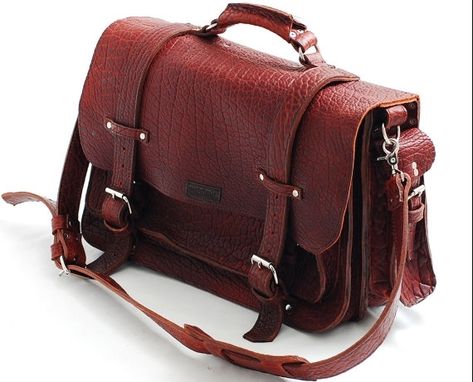 Custom Made Leather Bag - Unisex American Buffalo Leather Bag Or Leather Briefcase - Made In Usa In Tobacco