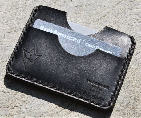 Custom Made Handmade Leather Parvus Wallet Black Chromexcel Black W/ Money Band