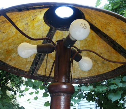 Custom Made Arts & Crafts Style Hammered Copper Floor Lamp With Mica Shade