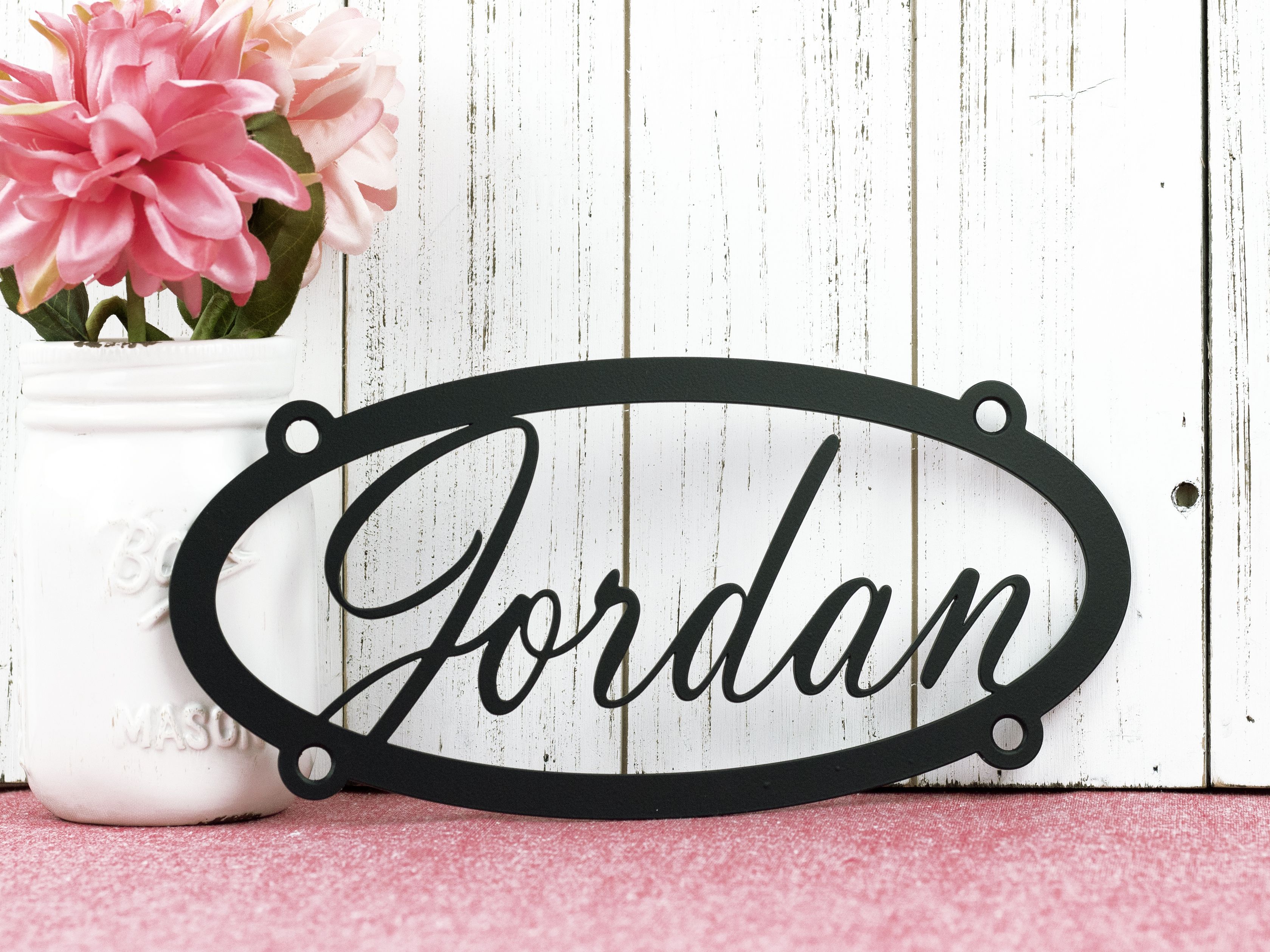 Buy Handmade Custom Name Oval Metal Sign, made to order from Refined