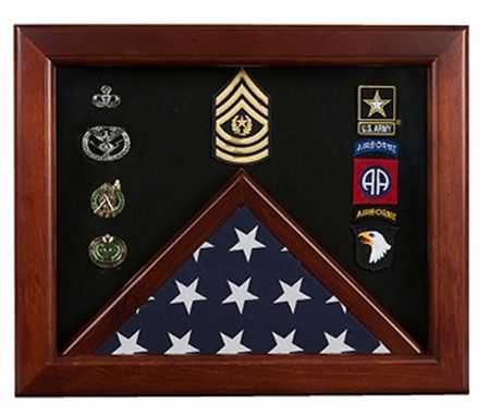 Custom Made Military Flag Medal Display Case, Mahogany Wood For 3x5 Flag
