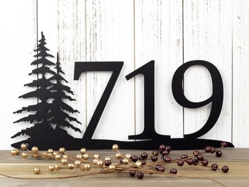 Custom Made Metal House Number Sign, Pine Trees