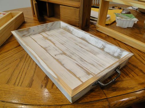 Custom Made Distressed Serving Tray, Wooden With Splayed Sides