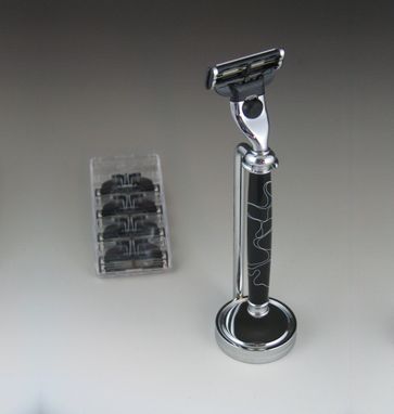 Custom Made Mach3 Shaving Razor With Stand And Fourgillette Blades, Exotic Wood Handle