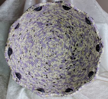 Custom Made Fabric Bowl - Coiled - Wrapped Clothesline - Medium Round - Purple Beaded