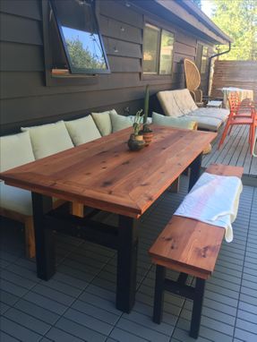 Custom Made Outdoor Cedar Farmhouse Table With Copper Accents