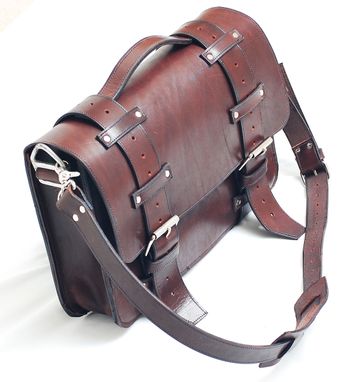 Custom Made Leather Portmanteau Bag, Computer Bag In Heavy Full Grain Leather